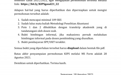 Pengumuman KIPS Semester Gasal 2021/2022 Program Studi S1 Akuntansi